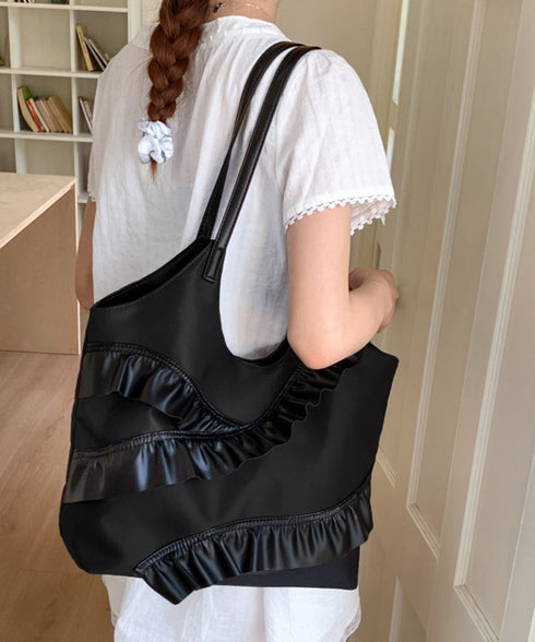 トートバッグ 大容量 肩掛けバッグ 合皮 ラッフルフリルバッグ 韓国風 大人可愛い 手提げバッグ フェイクレザー 通学通勤 ハンドバッグ A4サイズ 2WAY鞄 77YUEL-001